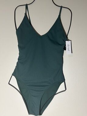 Damsel Ribbed High-Leg One-Piece Swimsuit in Deep Teal / Dark Green